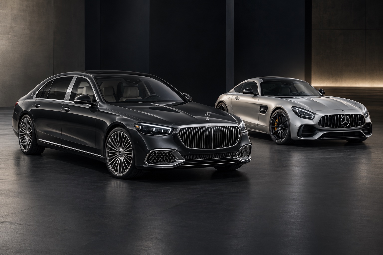 Home Mercedes-Maybach S-Klasse und Mercedes-AMG GT – illustrative Fahrzeugdarstellung